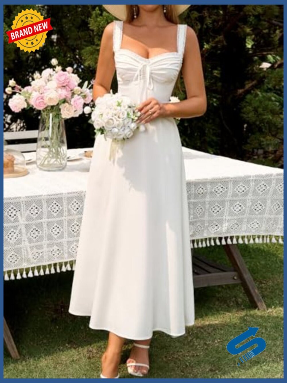 Vintage Corset Midi Dress with Pockets Flowy A-Line Lace Up Back - Picture 5 of 6